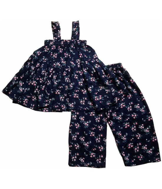 harshvardhanmart.com - Navy Blue 100% Cotton Girls Top With Palazzo ( ) - None