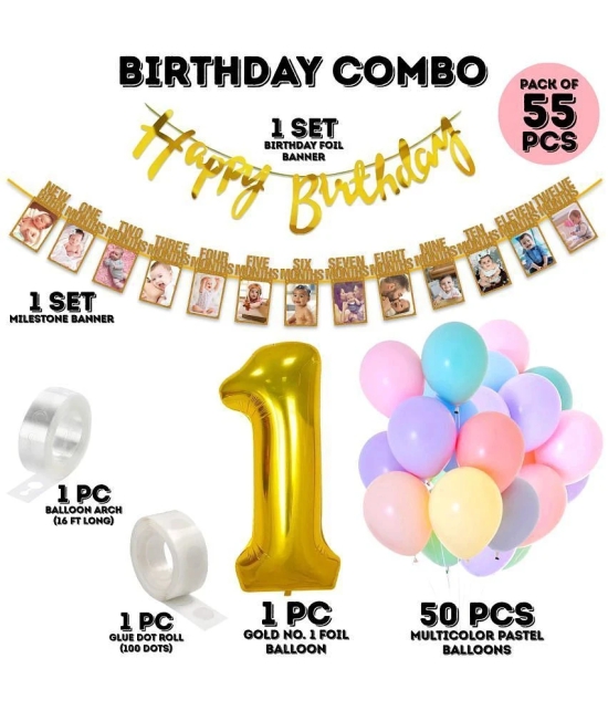 Zyozi Birthday Set,Birthday Decoration Items-Including Happy Birthday Banner,Milestone Banner,Multicolor Balloons,Foil Balloons & Glue dot (Pack of 55) - Multicolor