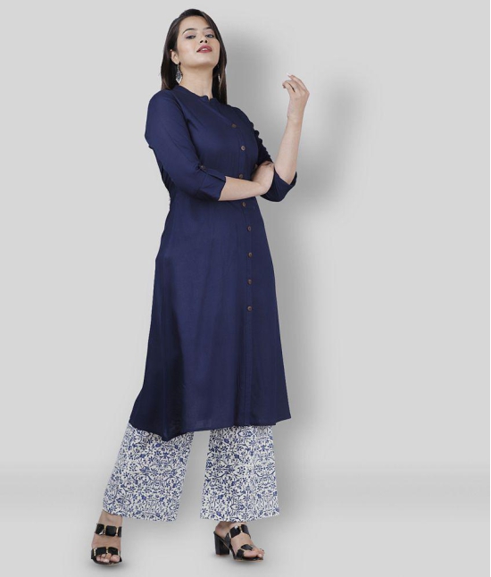 MAUKA - Navy Blue A-line Rayon Women''s Stitched Salwar Suit ( Pack of 1 ) - L