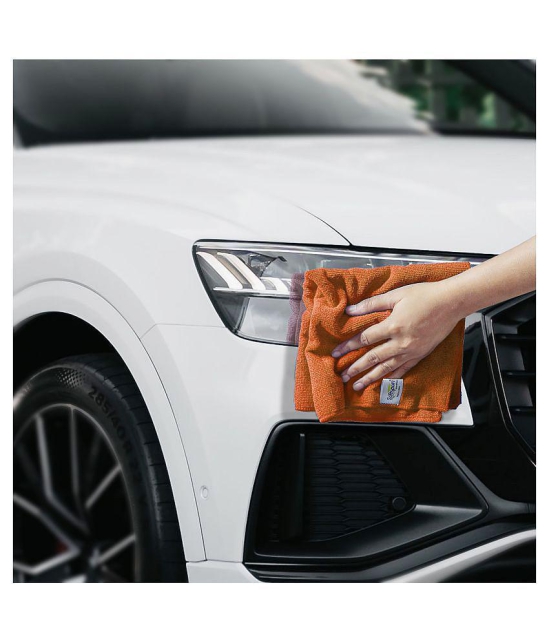 SOFTSPUN Microfiber Cleaning Cloths, 3pcs 40x40cms 340GSM Orange! Highly Absorbent, Lint and Streak Free, Multi -Purpose Wash Cloth for Kitchen, Car, Window, Stainless Steel, silverware.