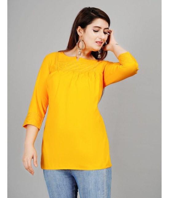 Smien - Yellow Rayon Womens Ethnic Tunic ( Pack of 1 ) - None