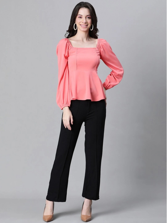 Oxolloxo Square Neck Smocked Crepe Peplum Top