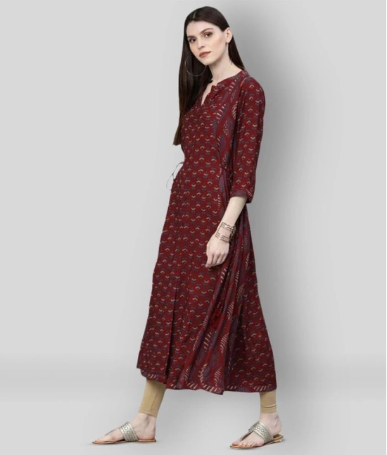 Divena - Maroon Rayon Womens Flared Kurti - S