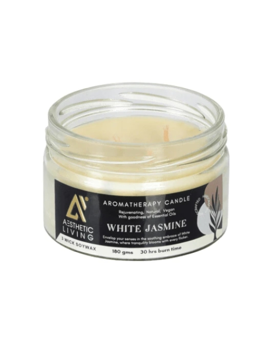 Aesthetic Living 3- Wick White Jasmine Candle, 180 gm