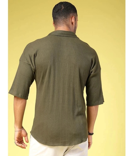 Rigo 100% Cotton Oversized Fit Striped Half Sleeves Mens Casual Shirt - Olive ( Pack of 1 ) - None