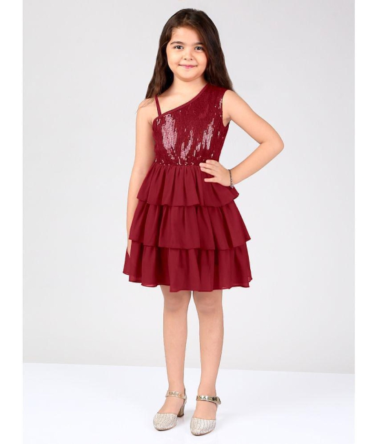 Naughty Ninos Maroon Polyester Girls Fit And Flare Dress ( Pack of 1 ) - None