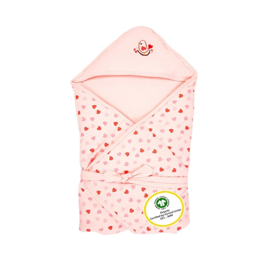 Organic 100% Cotton Hooded Wrap Pink-Heart