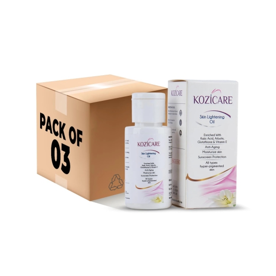 Kozicare Skin Lightening Oil with Kojic Acid & Glutathione, reduces hyperpigmentation, provides younger skin - 60ml, Pack of 3.-Kozicare Skin Lightening Oil with Kojic Acid & Glutathione, reduces