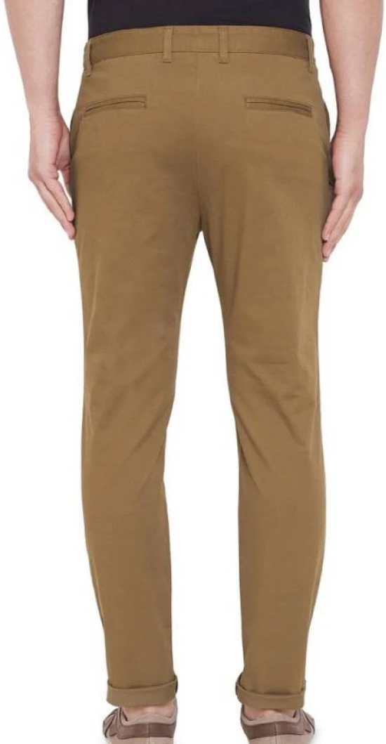 Men Regular Fit Khaki Cotton Blend Trousers