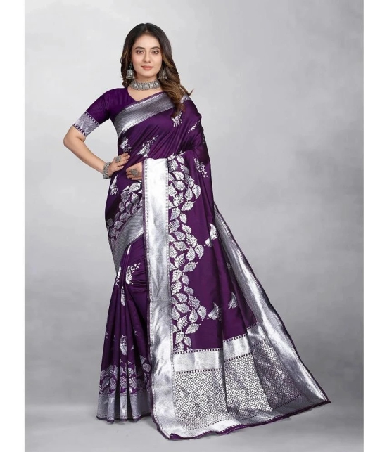 Gazal Fashions - Purple Banarasi Silk Saree With Blouse Piece ( Pack of 1 ) - Purple