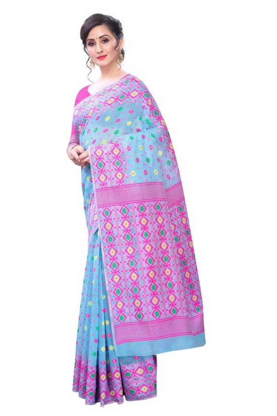 Silk Zone Women''s Jamdani Cotton Blend Woven Saree