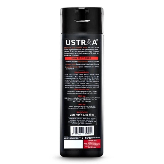 Ustraa Body Wash 750ml - Green Clay, Activated Charcoal and Taurine