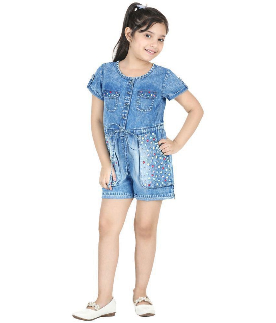 Naughty Ninos Girls Blue Denim Floral Emboidered Jumpsuit - None