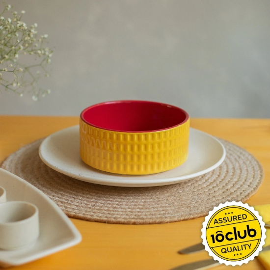 Textured Ceramic Serving Bowl | Set of 2 10club Yellow and Rust