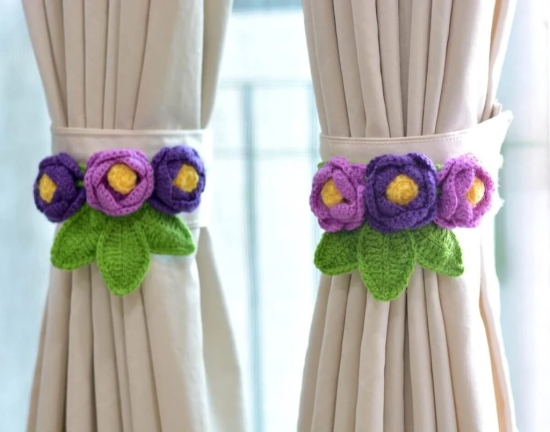 Hand Crafted Crochet Curtain Tiebacks Purple