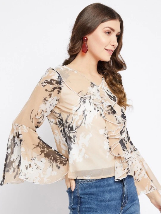 Women Off White & Pink Floral Print Georgette Top