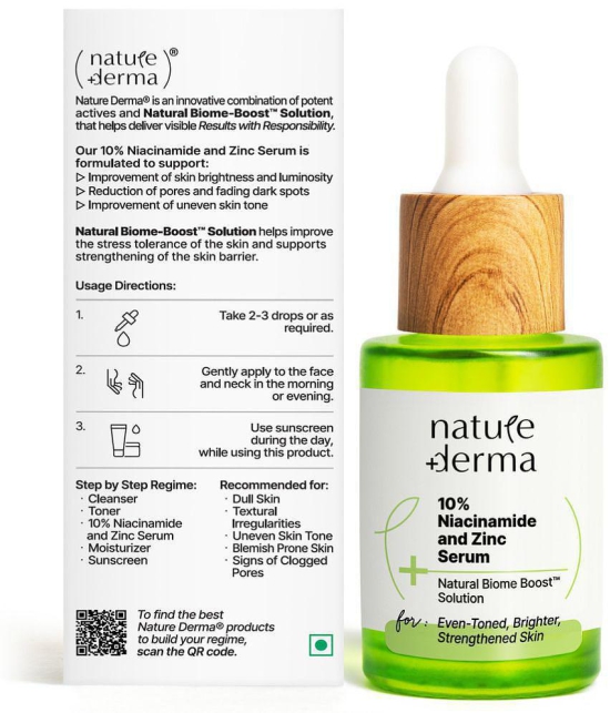 Nature Derma 10% Niacinamide & Zinc Serum with Natural Biome-Boost Solution For Acne Prone Skin | 30ml