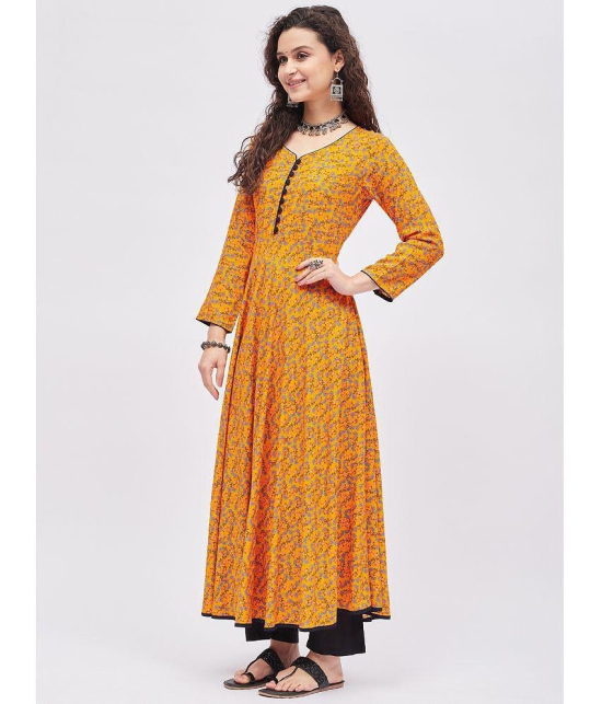 Tissu - Yellow Rayon Women''s Anarkali Kurti ( Pack of 1 ) - None