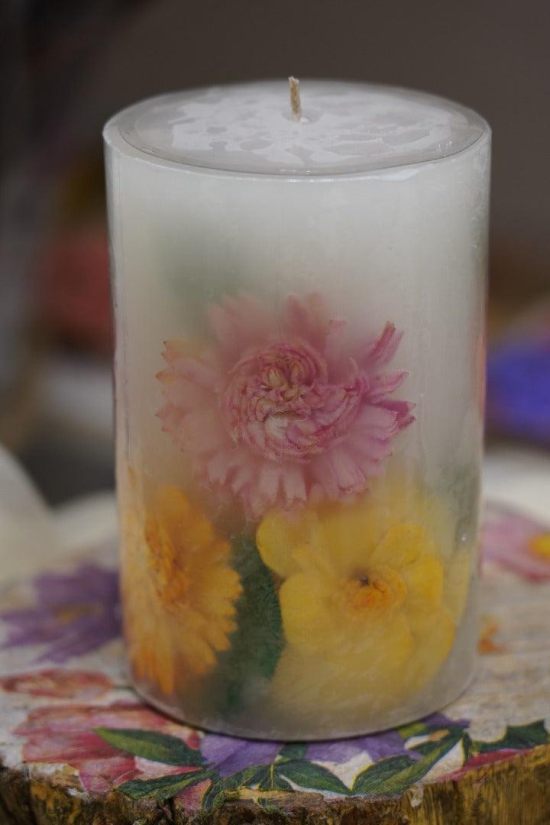 DRIED FLOWER BOTANICAL PILLAR CANDLES-Lavender serene candle