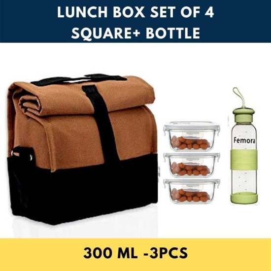 Femora Borosilicate Glass Air Tight Microwave Safe Lunch Box, Lunch Box for Office with Bag,Set of 4