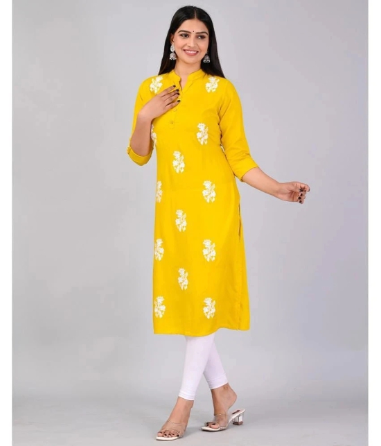 MAUKA Rayon Embroidered Straight Womens Kurti - Yellow ( Pack of 1 ) - None