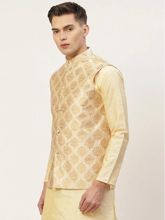 Jompers Mens Cream Printed Nehru Jacket-XL / Cream