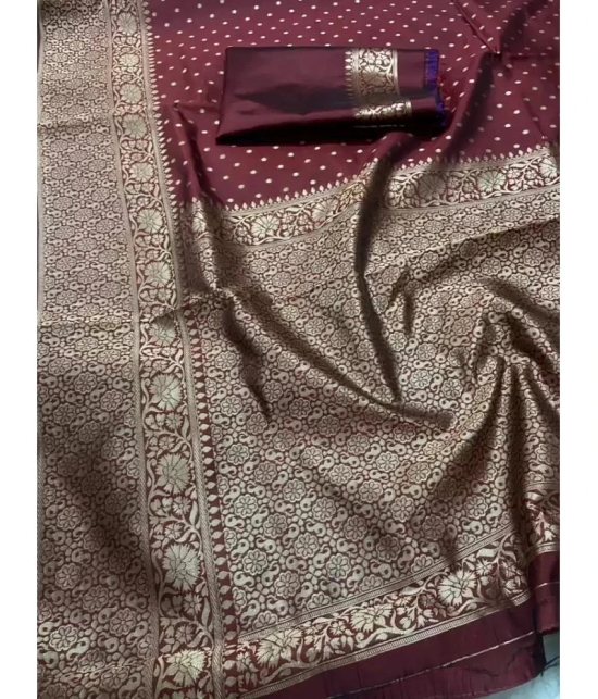 Gazal Fashions Banarasi Silk Embellished Saree With Blouse Piece - Maroon ( Pack of 1 ) - Maroon