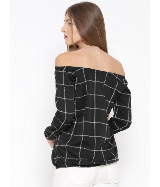 Rare Poly Crepe Checks Full Sleeve Black Regular Tops - None