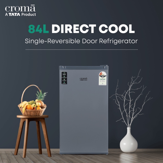 Croma 84 Litres 2 Star Direct Cool Single Door Refrigerator with Reversible Door (Grey)