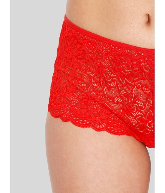 ILRASO - Red Lace Self Design Women's Boy Shorts ( Pack of 1 ) - None