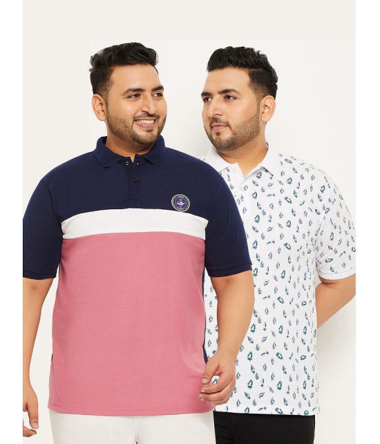 MXN Cotton Blend Regular Fit Printed Half Sleeves Mens Polo T Shirt - Navy Blue ( Pack of 2 ) - None