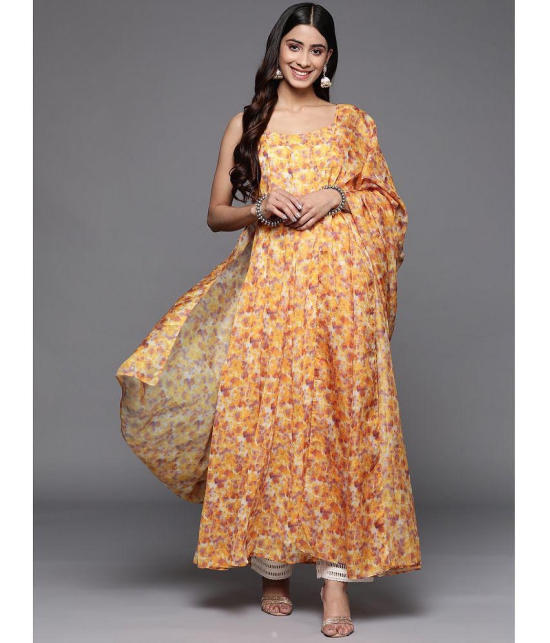 Varanga Georgette Printed Anarkali Womens Kurti - Yellow ( Pack of 1 ) - None