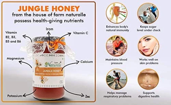 Farm Naturelle-Jungle Flower Wild Forest Honey | 100% Pure Honey |1000g+150g Extra and a Wooden Spoon | Raw Natural Unprocessed Honey - Un-Heated Honey | Lab Tested Honey in Glass Bottle.