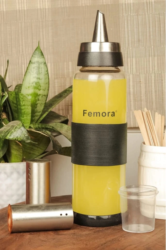 Femora Borosilicate Glass SS Metallic Lid Oil Bottle Jar Dispenser, 500ml Set of 2, 1 Year Warranty