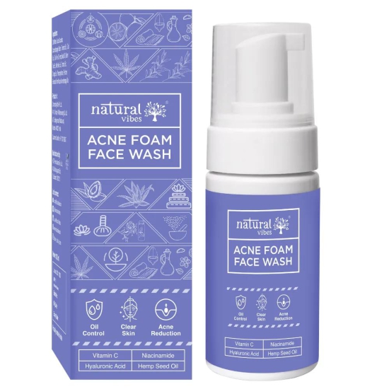 Anti Acne Foam Face Wash with Vitamin C, Hemp Seed Oil & Hyaluronic Acid 125 ml