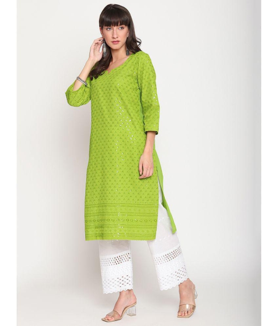 Queenley - Green Cotton Women's Straight Kurti ( Pack of 1 ) - L