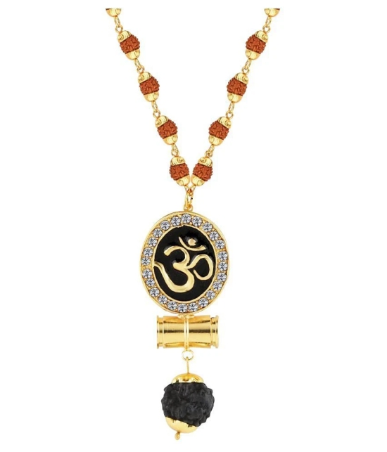 SILVER SHINE Religious Rudraksh Mala Om Gold Pendant for Men and Women - Golden