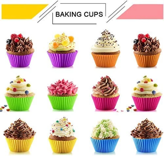 12 PCS Silicone Baking Cups Reusable Cupcake Liners Nonstick Cake Molds Cupcake Holder Muffin Cups 6 Rainbow Colors Cupcake Pan Muffin Cup,