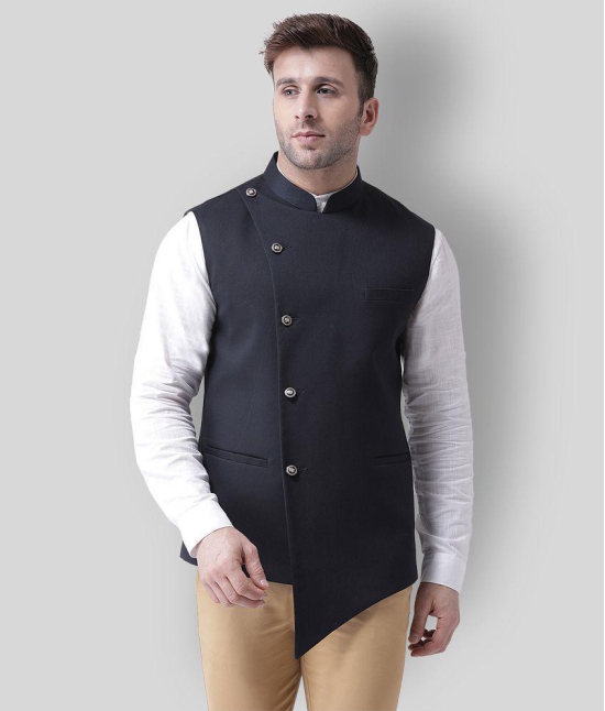 Hangup Navy Cotton Blend Nehru Jacket - None