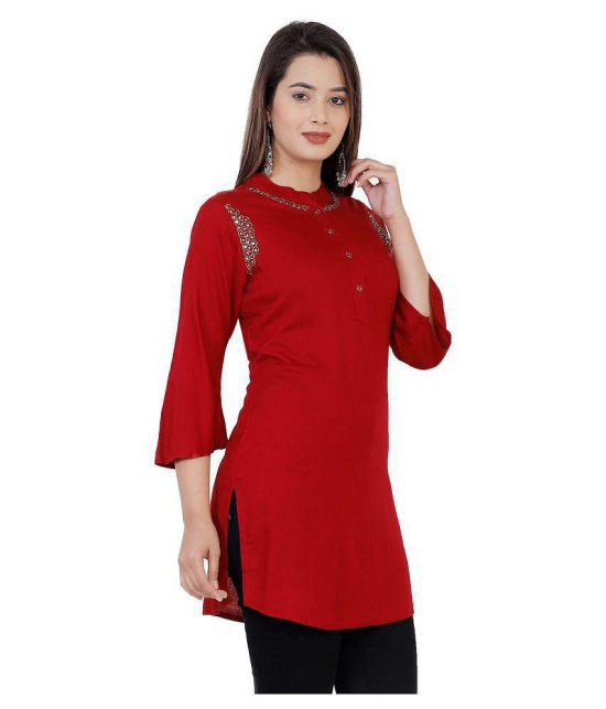 HIGHLIGHT FASHION EXPORT - Red Rayon Women''s Straight Kurti ( Pack of 1 ) - M