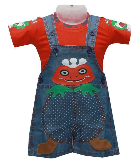 Zadmus Unisex Top and Dungaree Set Denim, Red   - 6-12 Months