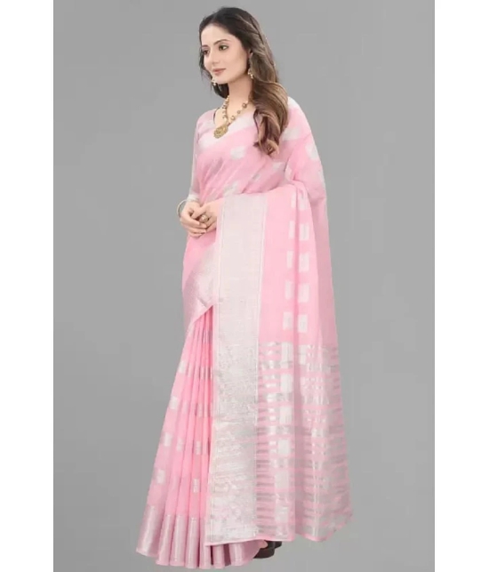 A TO Z CART Banarasi Silk Embellished Saree With Blouse Piece - Pink ( Pack of 1 ) - Pink