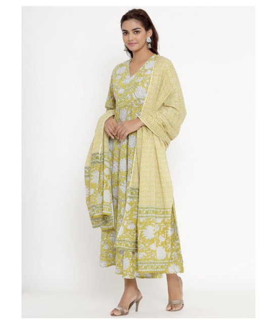 Angiya Yellow Cotton Anarkali Kurti - - XXL