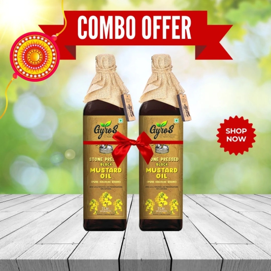 Black Mustard Stone Cold Pressed Oil Combo | zero Adulteration | UnFiltered | 1L + 1L | Glass Bottles-Qty 1L + 1L