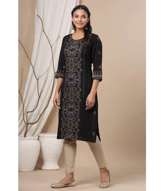 Juniper - Black Rayon Womens Straight Kurti ( Pack of 1 ) - None