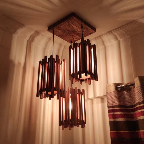 Palisade Brown Wooden Cluster Hanging Lamp-Brown