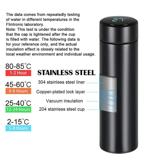 BAWALY Water Bottle with LED Temperature Display Black 500 mL Steel Water Bottle set of 1 - Black