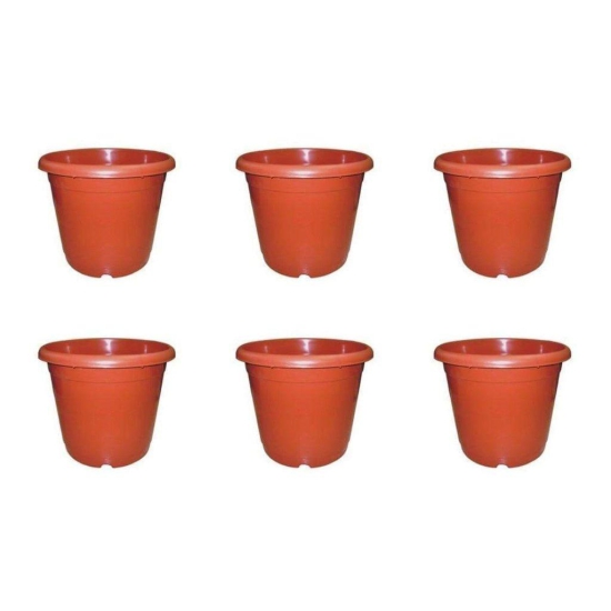 Set of 6 - 13 Inch Red Plastic Round Pot