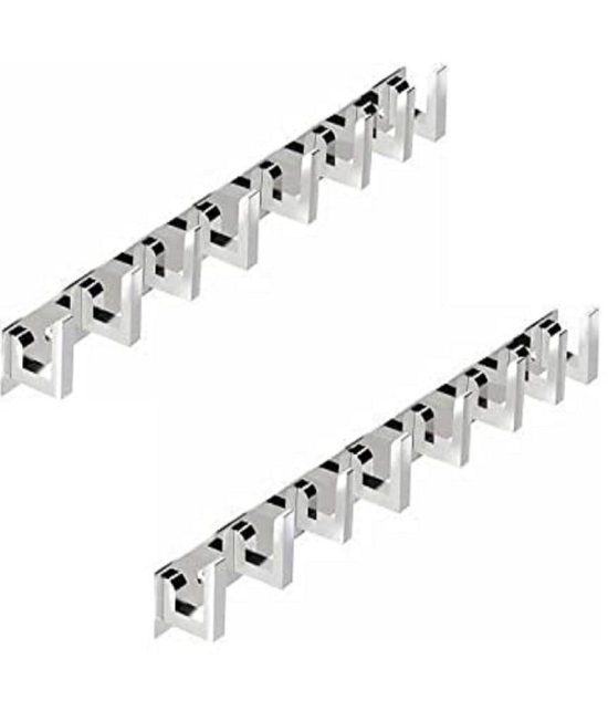 Onmax Steel plate with Aluminium Hook Wall Hooks Wall Hanger Cloth Hanger Wall Stand Wall khunti Key Holder Stainless Steel F Types 8 Hooks (Pack of 4 Pieces) (SSAK03)