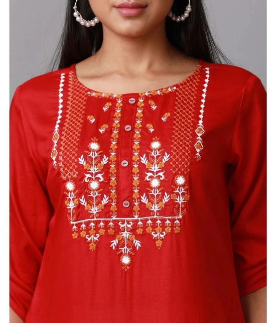 Alena Rayon Embroidered Straight Womens Kurti - Maroon ( Pack of 1 ) - None